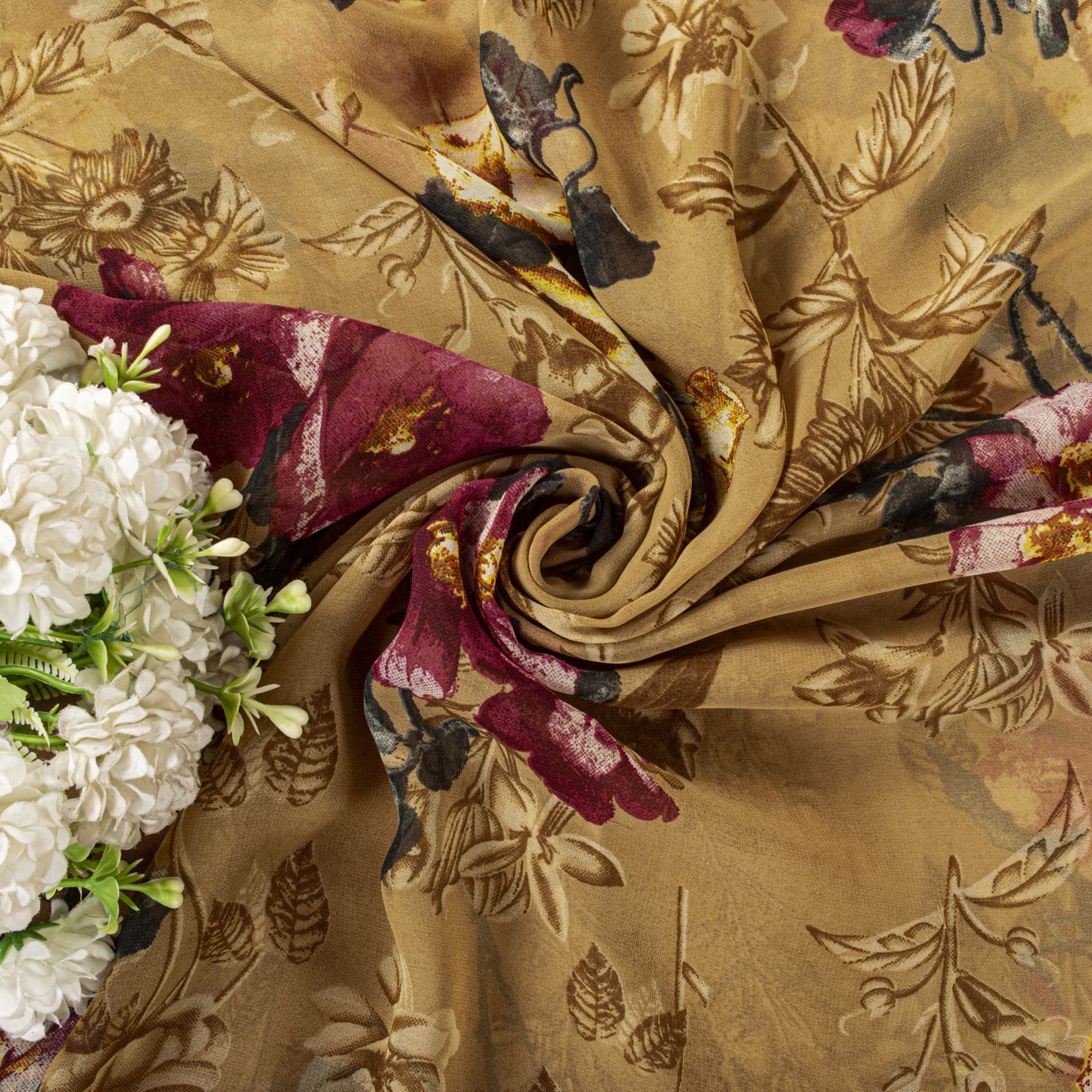 Sanskriti Vintage Saree Brown Georgette Digital Print Floral Sari 5 Yard Fabric