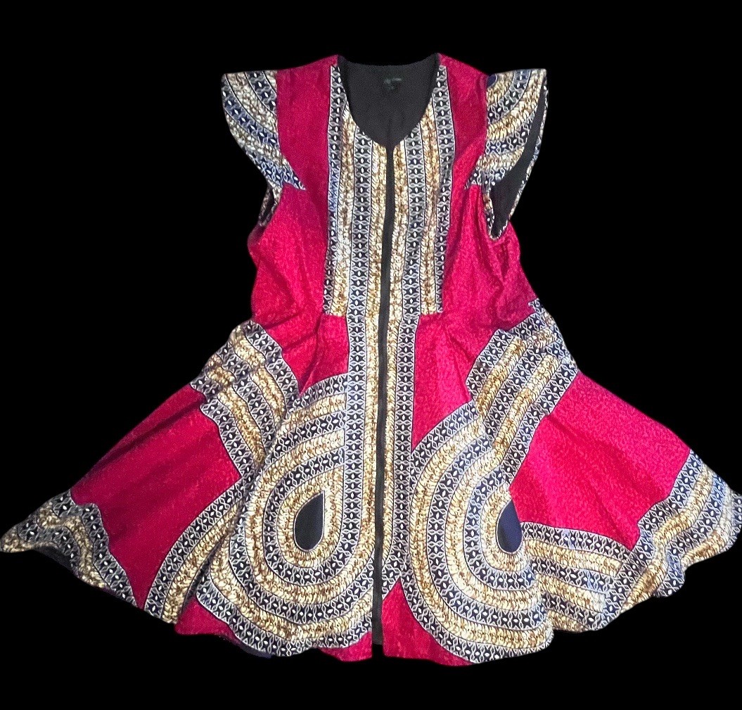 Ray Darten Anu African Print Zip Front Jacket Dress Size 3x Pockets Cap Sleeve