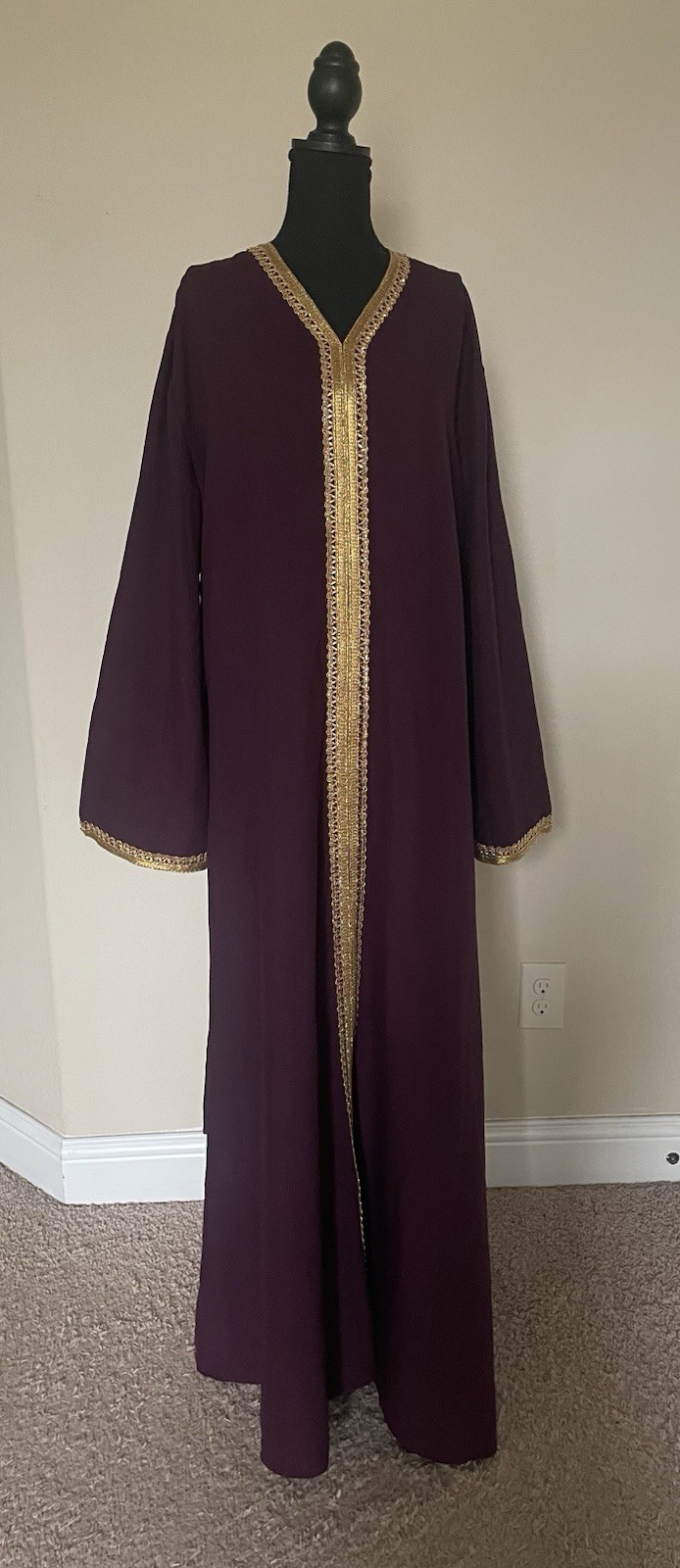 Women Jalabya Lightweight Dress Elegant Abaya Dark Purple Size 3xl With Scarf