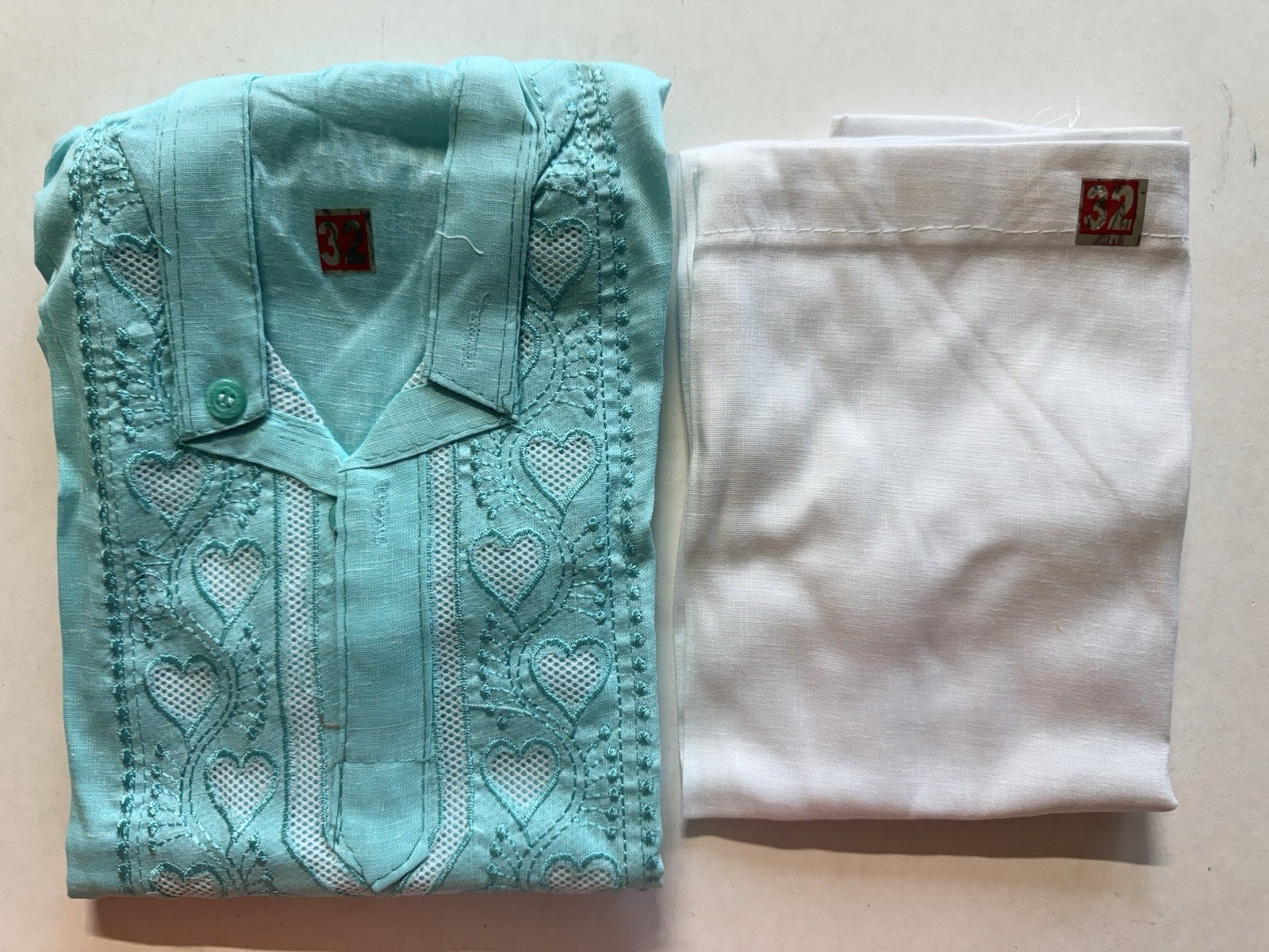 NEW Boys Sz 32 Indian Pakistan 11-12 yr Kurta pajama Bollywood mint cotton-2 pc