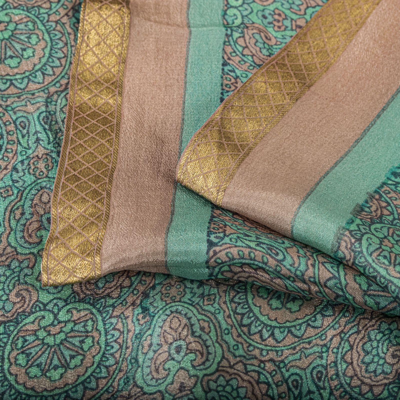 Sanskriti Vintage Saree Green Soft Pure Silk Floral Printed Sari 5.5+Yd Fabric