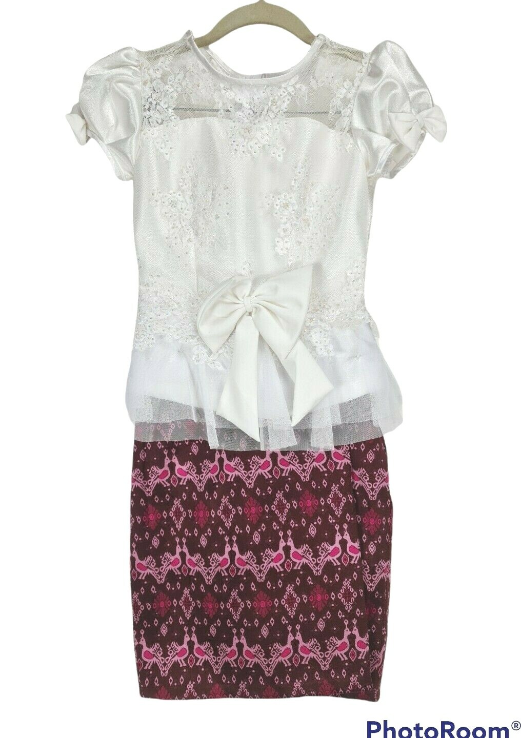 Cambodia Khmer Girl Size 8 Year to 11 Year White Lace Purple Korean Silk