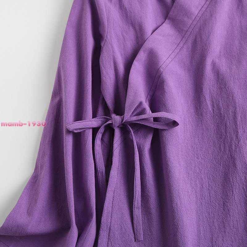 Chinese Style Womens Cotton Flared Long Sleeve Hanfu Cross Collar Tie Daily Wear