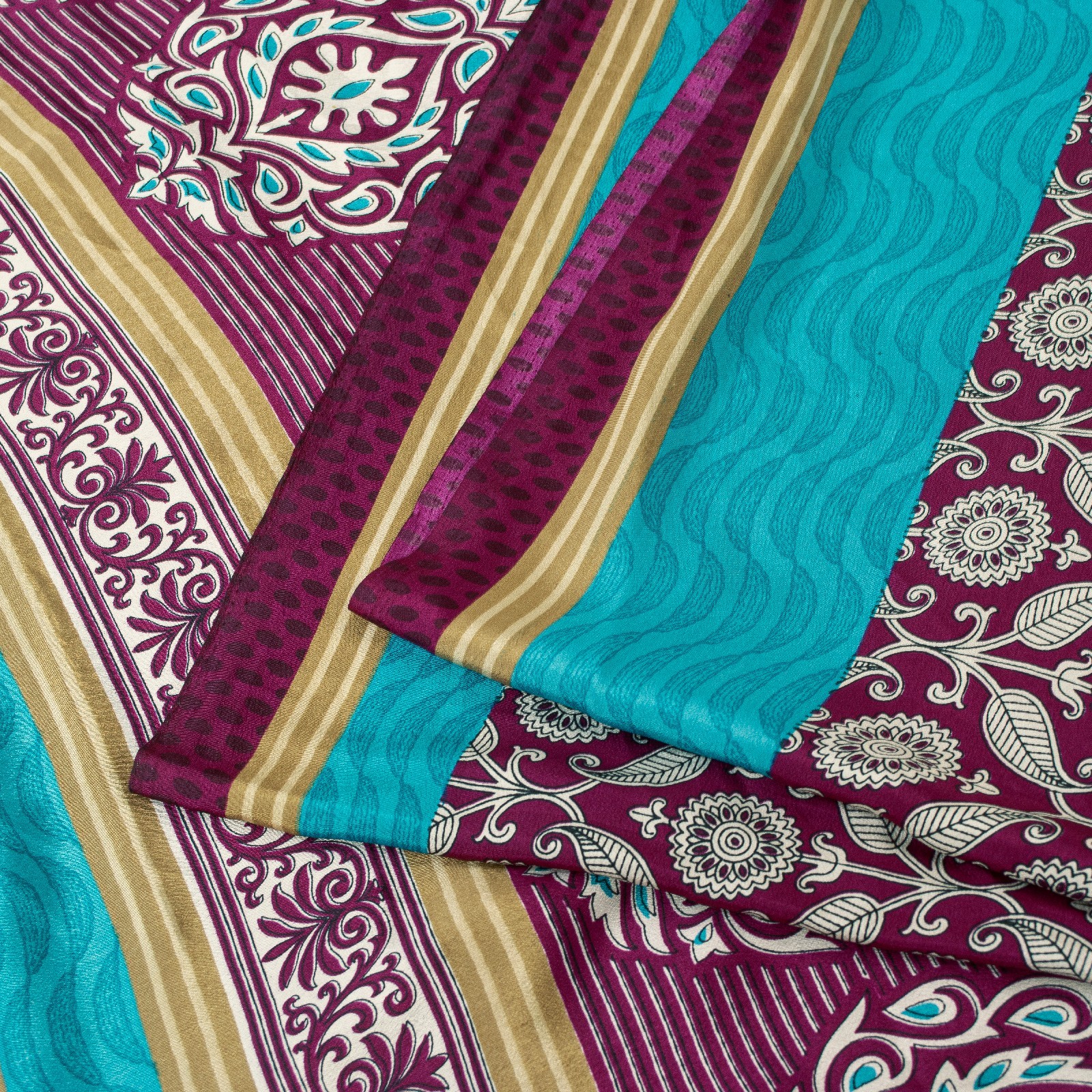 Sanskriti Vintage Sarees Purple Moss Crepe Floral Print 6+Yd Soft & Smooth Sari