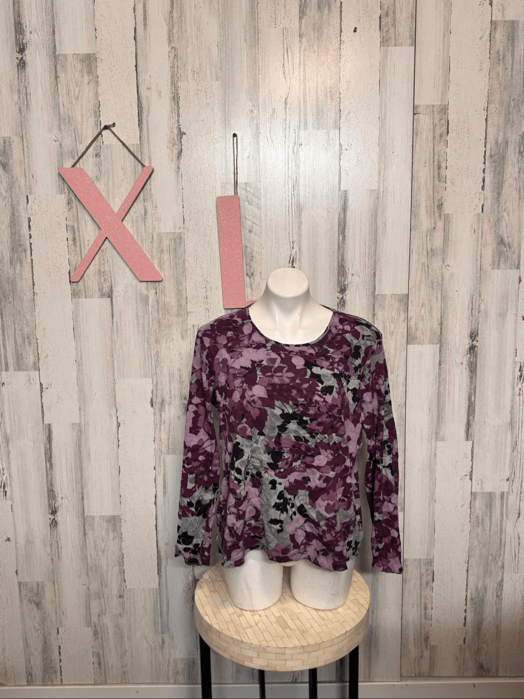 Croft & Barrow XL Purple Floral Long Sleeve Top Soft Cotton Casual Blouse NWT
