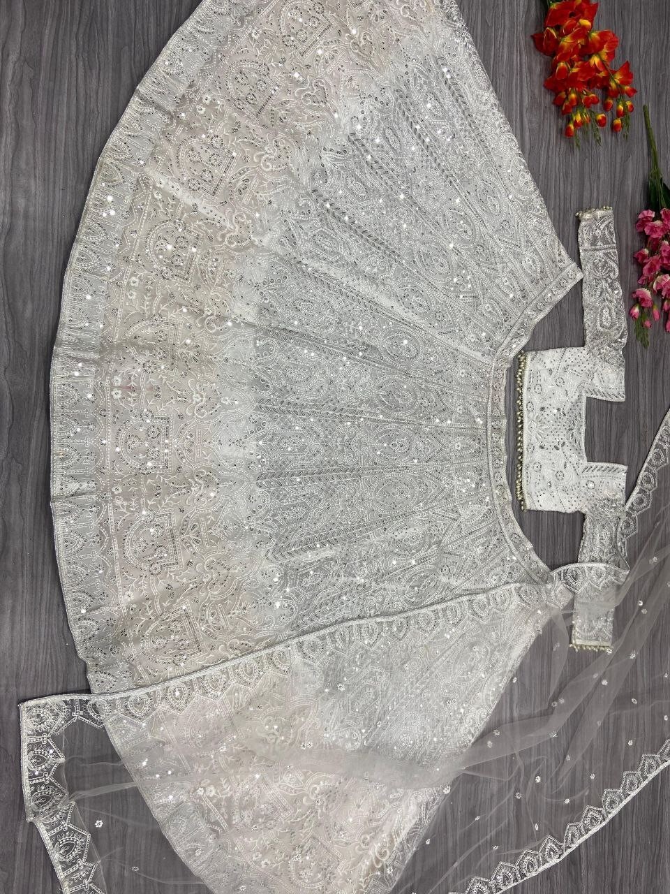 Latest Designer White Soft Butterfly Net Lehenga Choli With Dupatta For Wedding