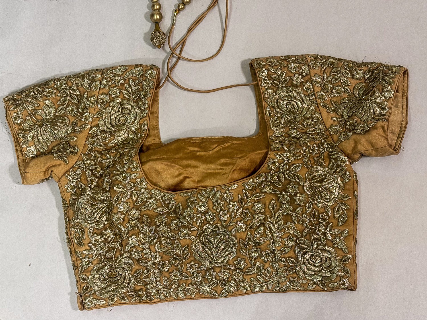[E704] Sparkling Gold Choli Blouse for Women Short Sleeve small-med 32″ bust