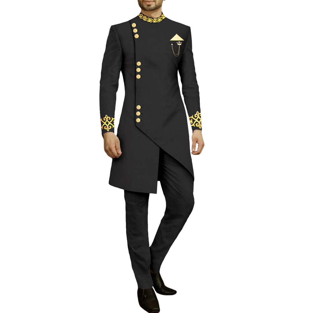 Men African Suits Dashiki Embroidery Jacket and Pants 2 Piece Set Formal Outfits