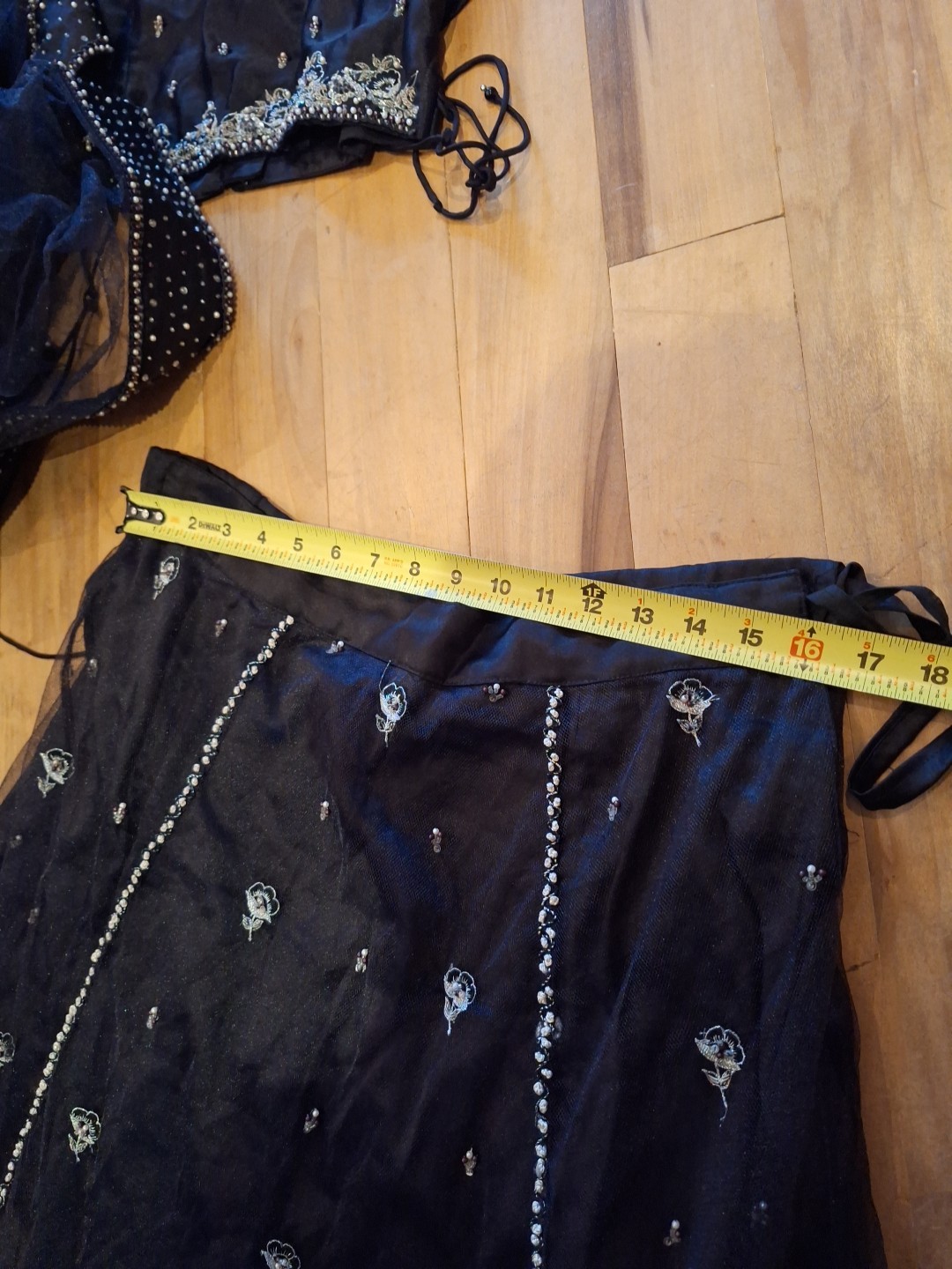 Sari, Black lehenga choli with sequins, beads, and multi thread embroidery, Med.