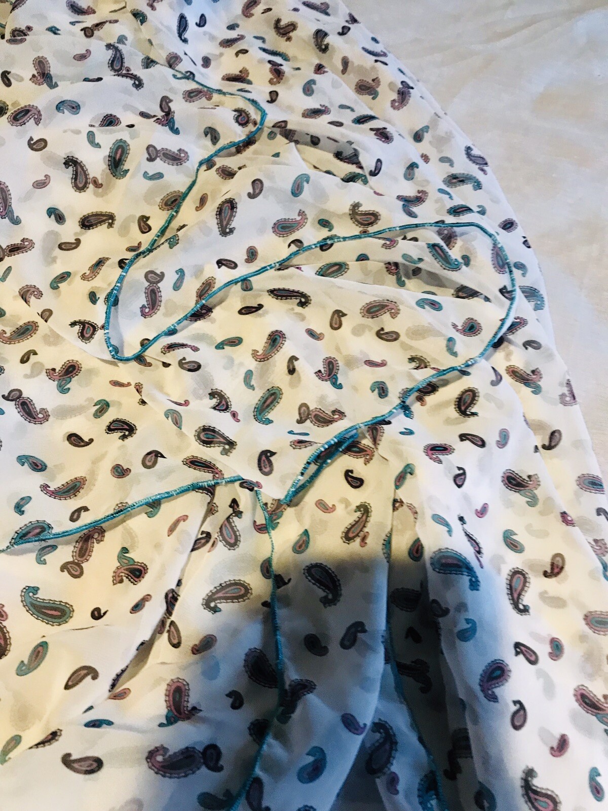Beautiful Shalwar Kameez 3pcs Suit Silk Aqua Blue White L w/ buttons & piping