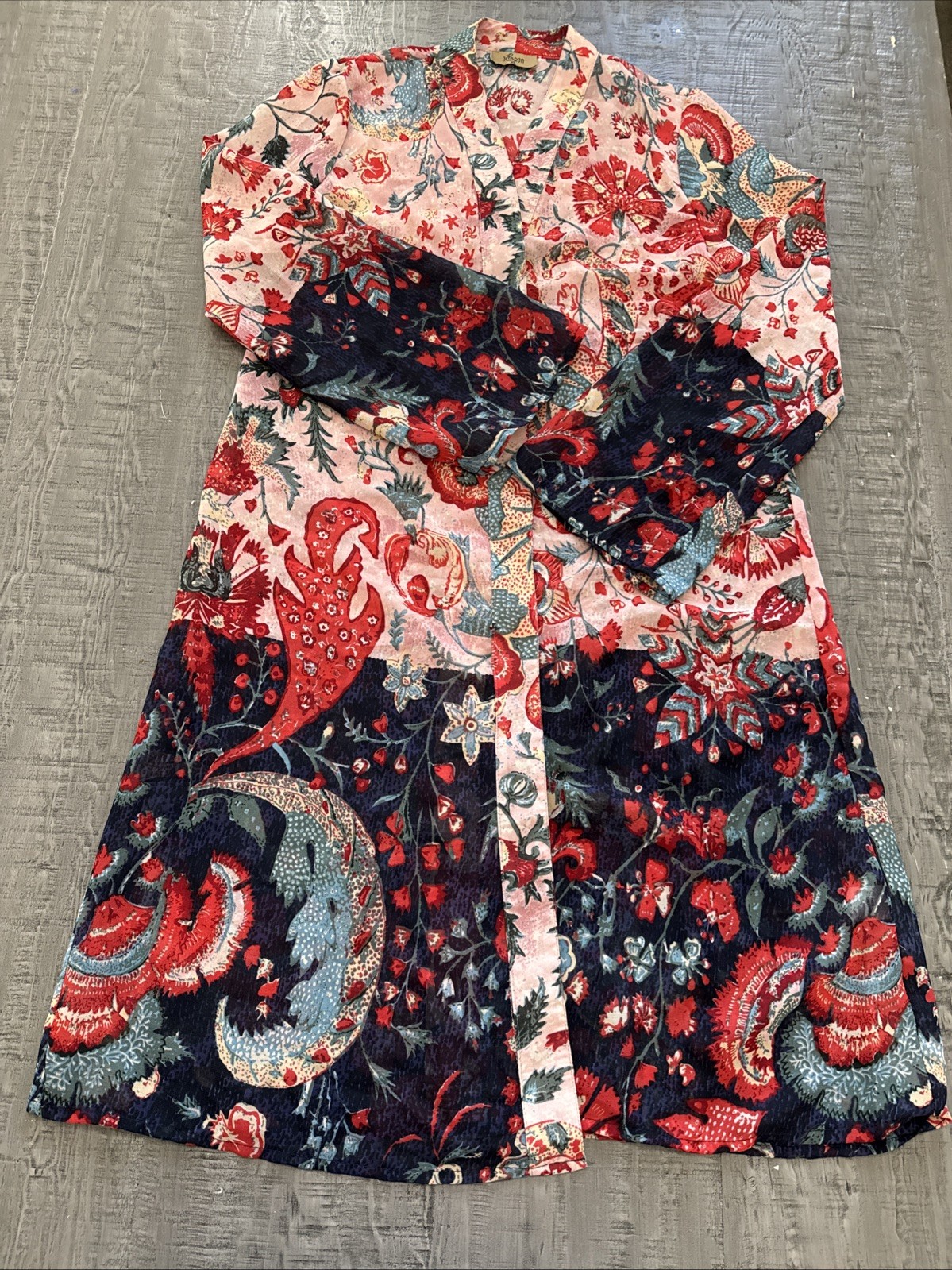 Jorja Kimono Duster XL sheer, open-front, bohemian romantic Floral Long Sleeve