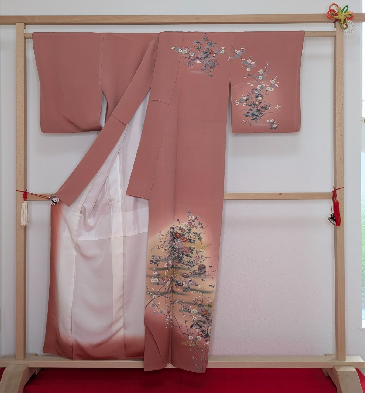Authentic Japanese Kimono Silk Homongi Pink Colored Floral Birds Treasure Luxury