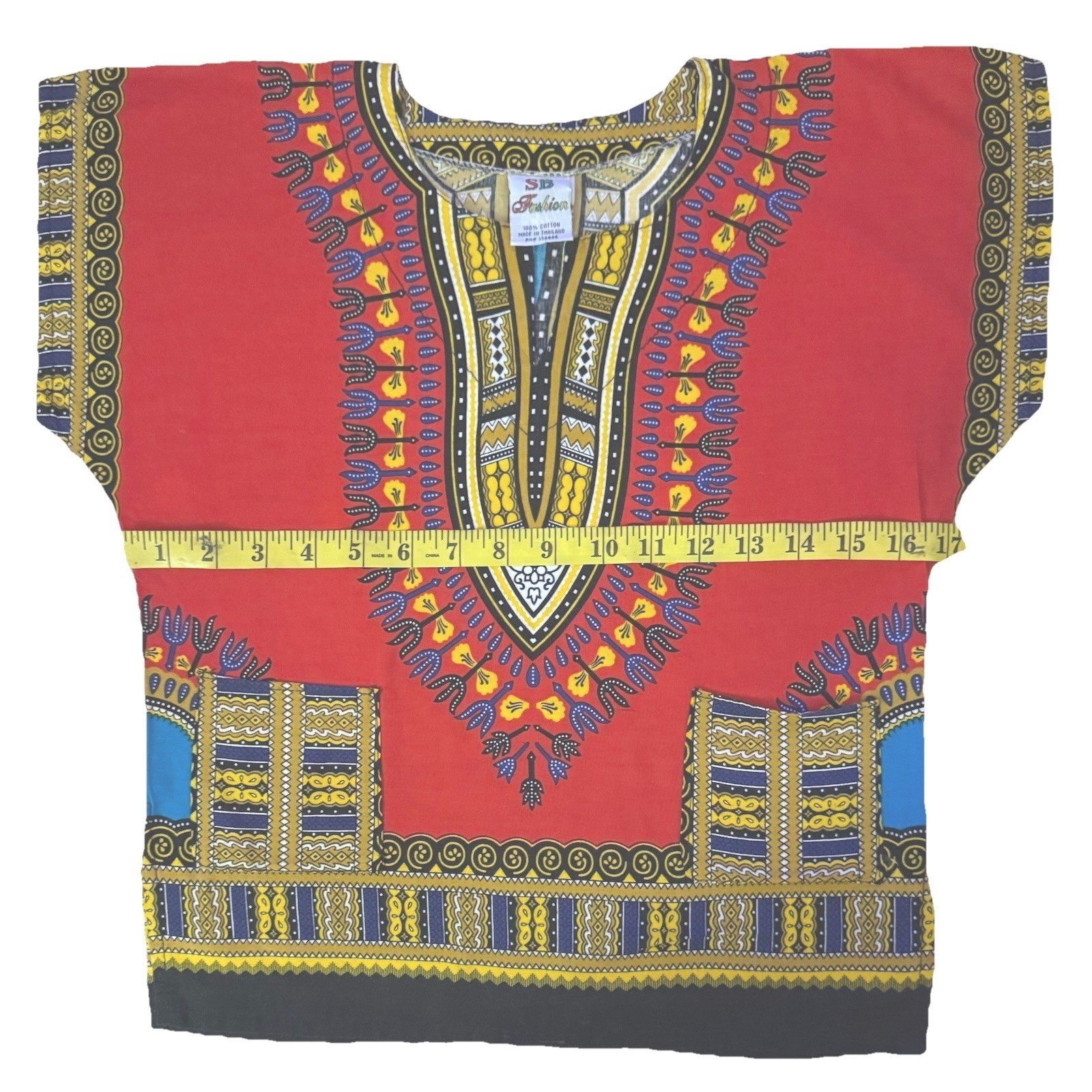 Kids African Dashiki Tunic Shirt Red Tribal Print Cotton Youth Unisex Top