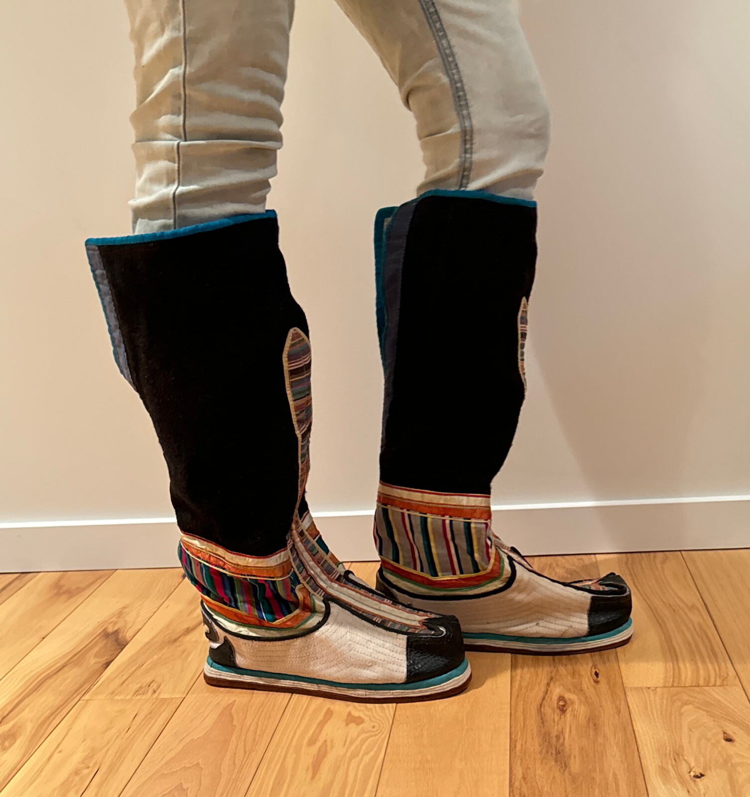 Tibetan Vintage Boots Colorful Pattern Cotton Wool Leather Mongolian 7.5