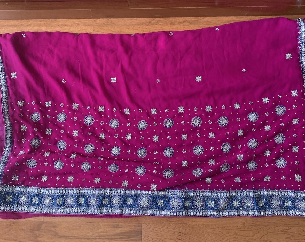 Sanskriti Vintage Indian Saree Georgette Hand Beaded Woven Fabric Ethnic Sari