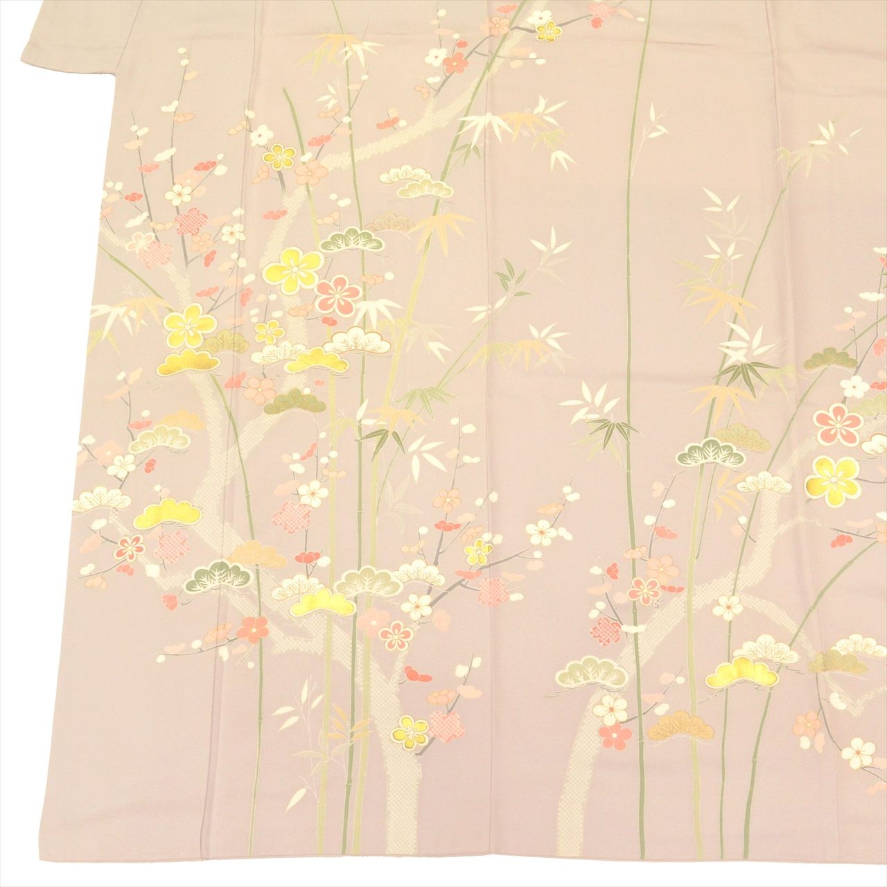 Vintage Japanese Kimono | Houmongi | Gray Silk | Plum | Yuzen | tt2720b