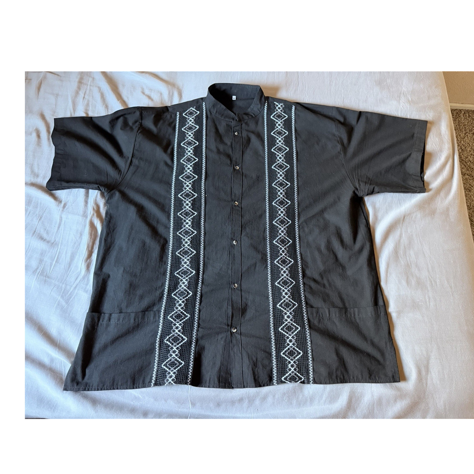 Handmade Vintage Mexican Dress Shirt Black Cotton Men’s Shirt Size 46 / 2XL