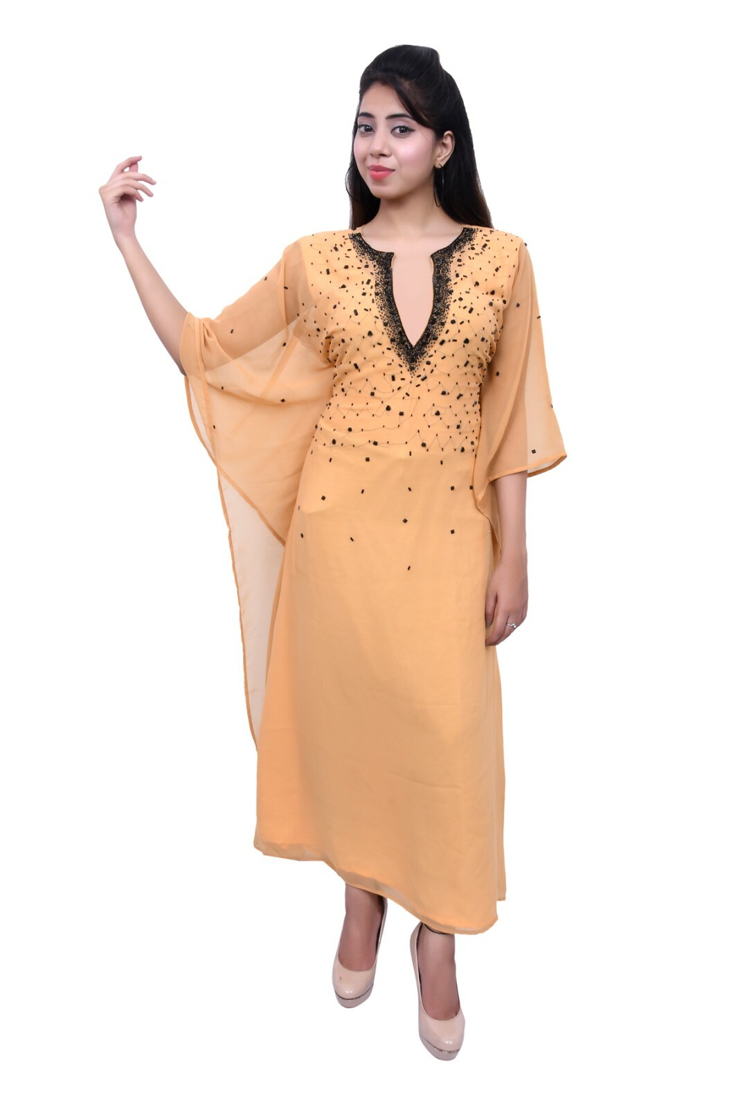 2022 Yellow Dubai African beaded long Kaftan Abaya jalabiya farasha