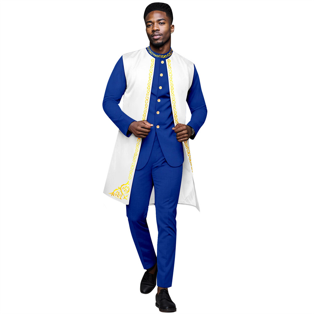 Men’s African 3 Piece Set Traditional Shirt and Pants Set Suit Middle East Suit