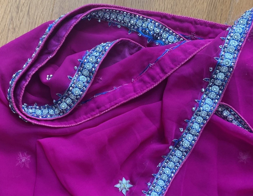 Sanskriti Vintage Indian Saree Georgette Hand Beaded Woven Fabric Ethnic Sari