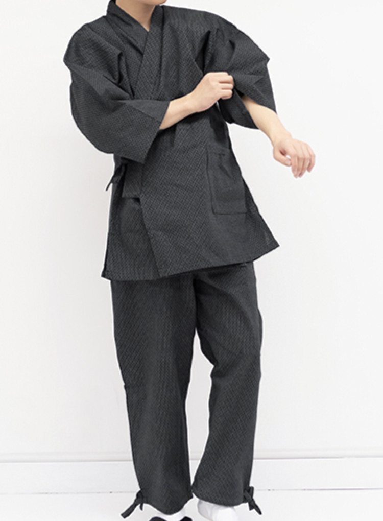 Japanese SAMUE Men Traditional Work Wear Cotton Cloth Kimono Sashiko JAPAN Black