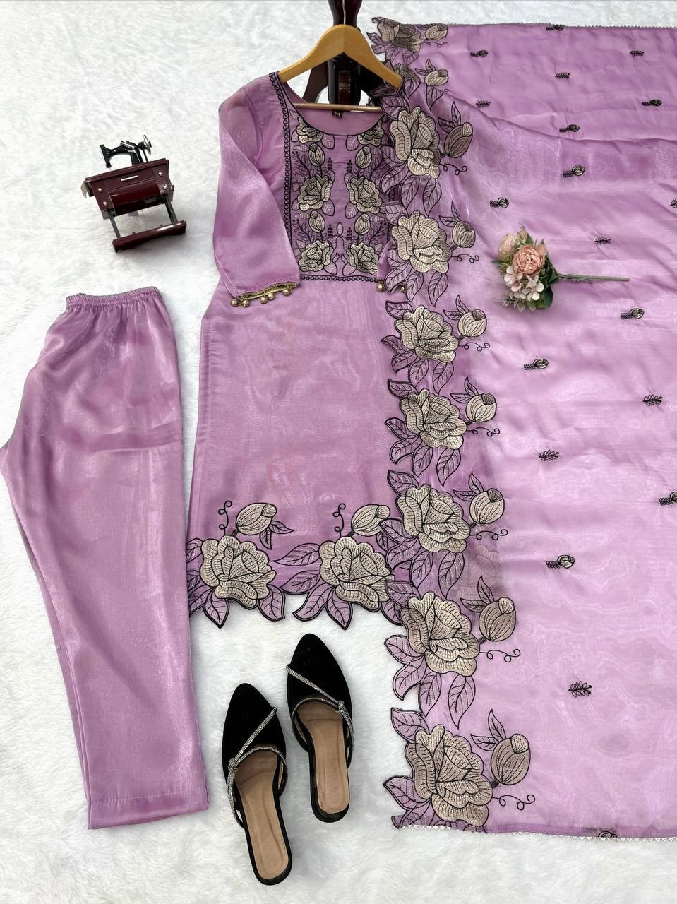 Stunning Mul Chanderi Lilac Salwar Kameez With Dupatta For Party Wear