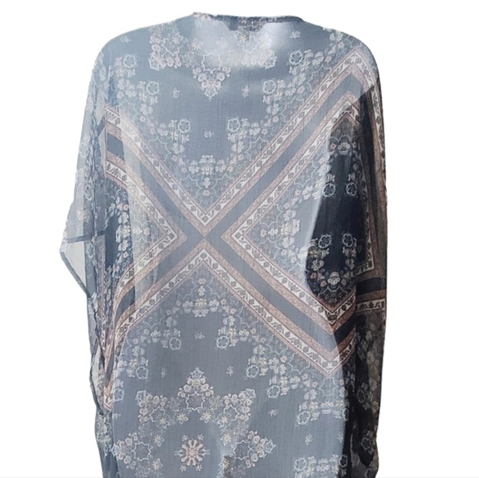 Womens American Eagle Black Sheer Boho Floral Kimono Open Front Cardigan sz Sm