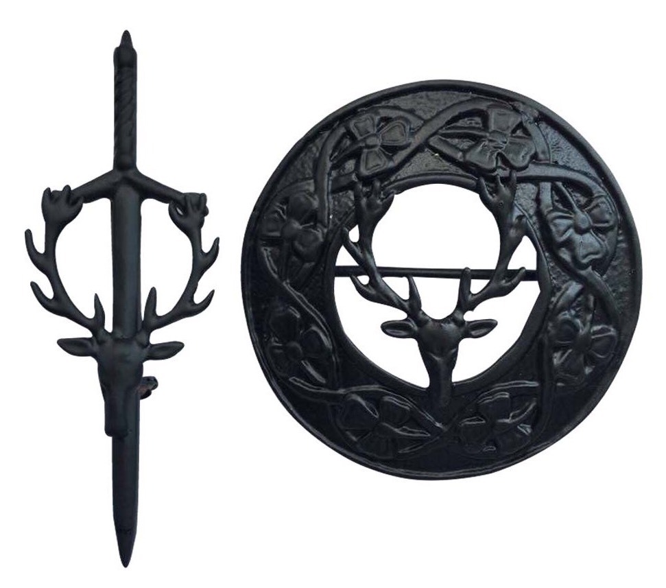 Kilt Pin Stag Head Black Finish 4″/Kilt Fly Plaid Brooch Black 3″/kilt Pin/pins