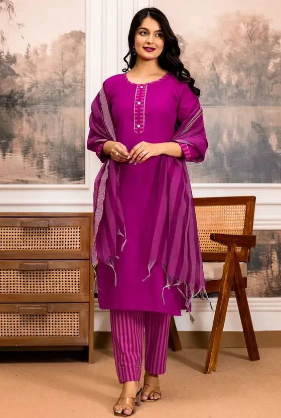 Indian Women Kurta Pant Dupatta Set Bollywood Designer Ethnic Kurti Set Dress