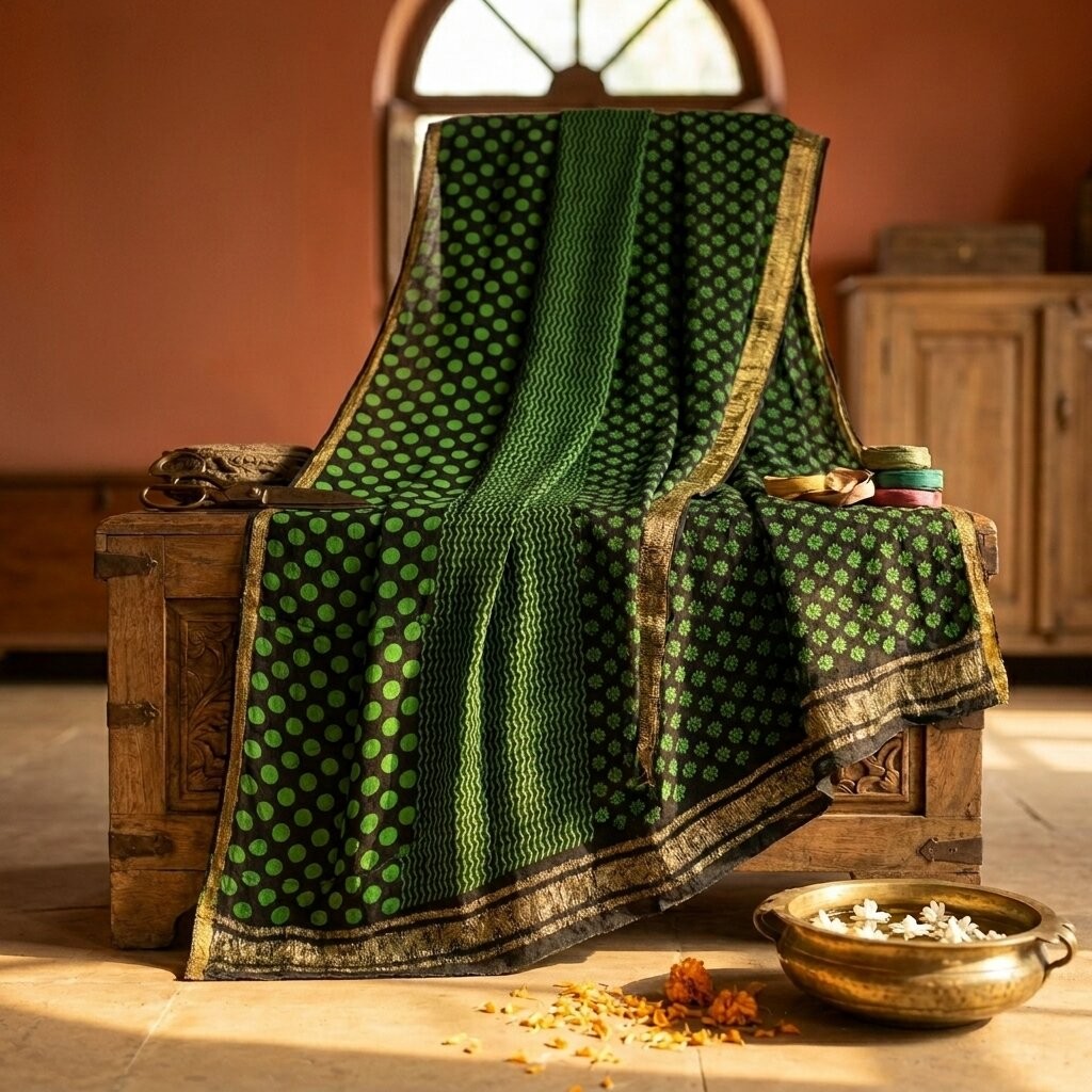 Sanskriti Vintage Soft Black Saree Pure Chiffon Floral Printed Sari 6+Yd Fabric