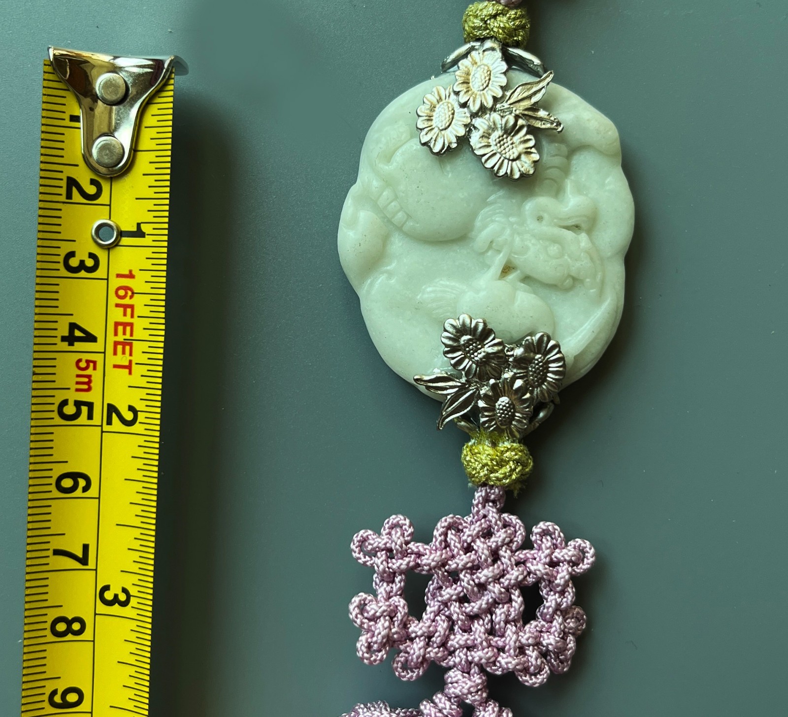 Korean Hanbok Accessory White Jade Pendant Norigae Traditional Knot Tassel