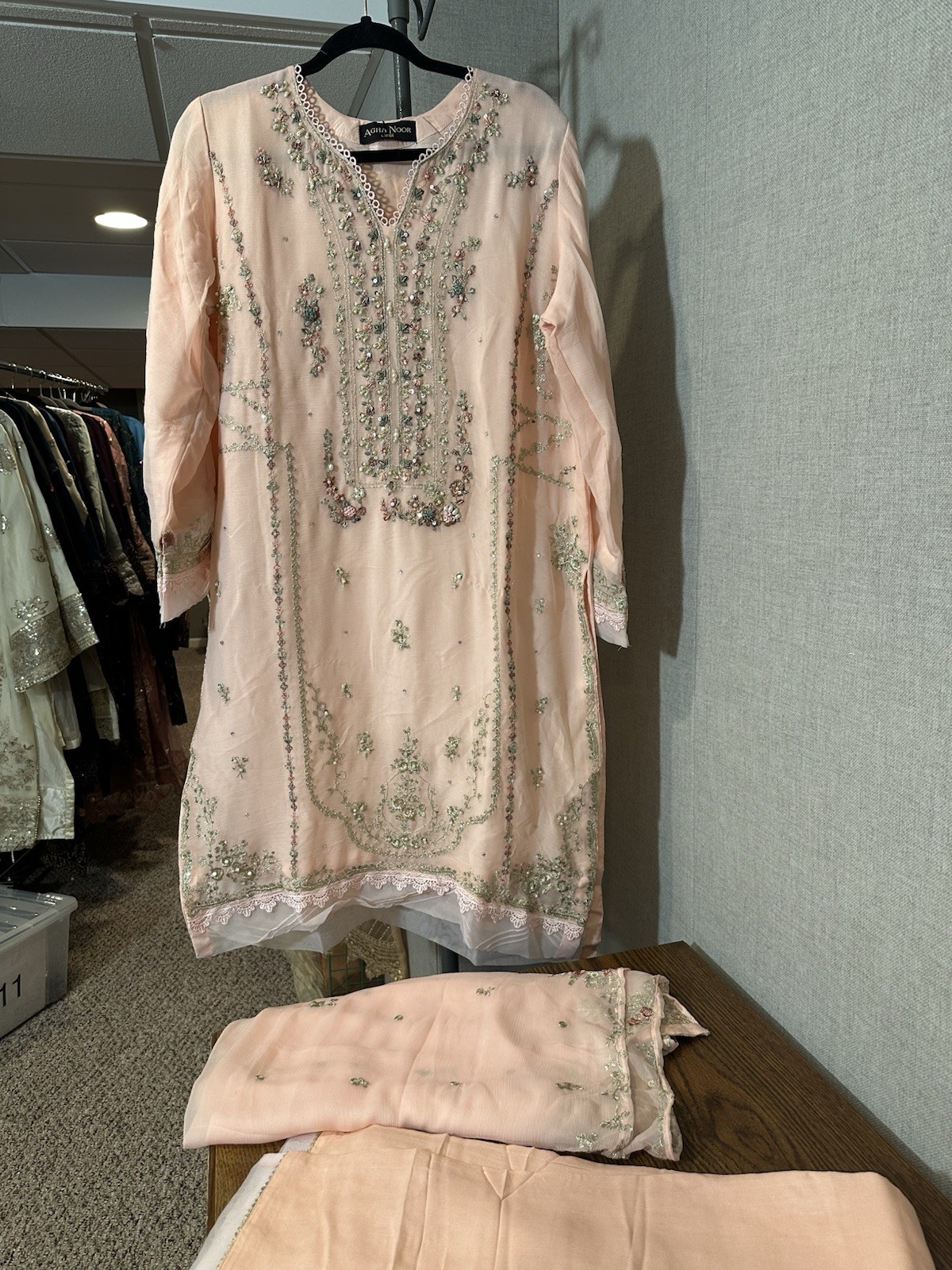 Beautiful Chiffon Embroidered 3 Pc Suit – Large Size – $60