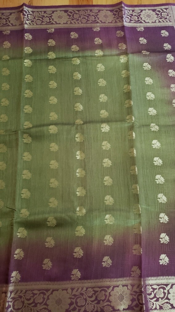 Tussar Silk Handloom Saree Floral Zari Work Brocade Pallu Unstitched Blouse