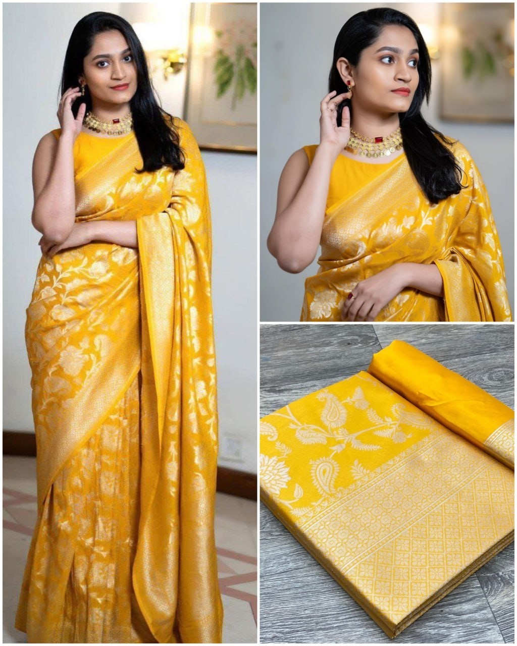 Radiant Yellow Wedding Saree Soft Silk with Rich Jacquard Weave Pallu indian