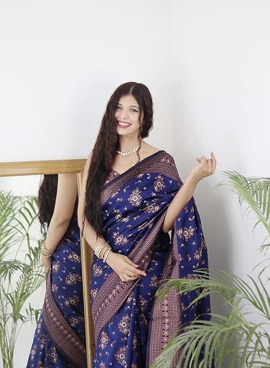Women’s Kanjivaram Soft Pure Silk Banarasi Sarees With Blouse Piece