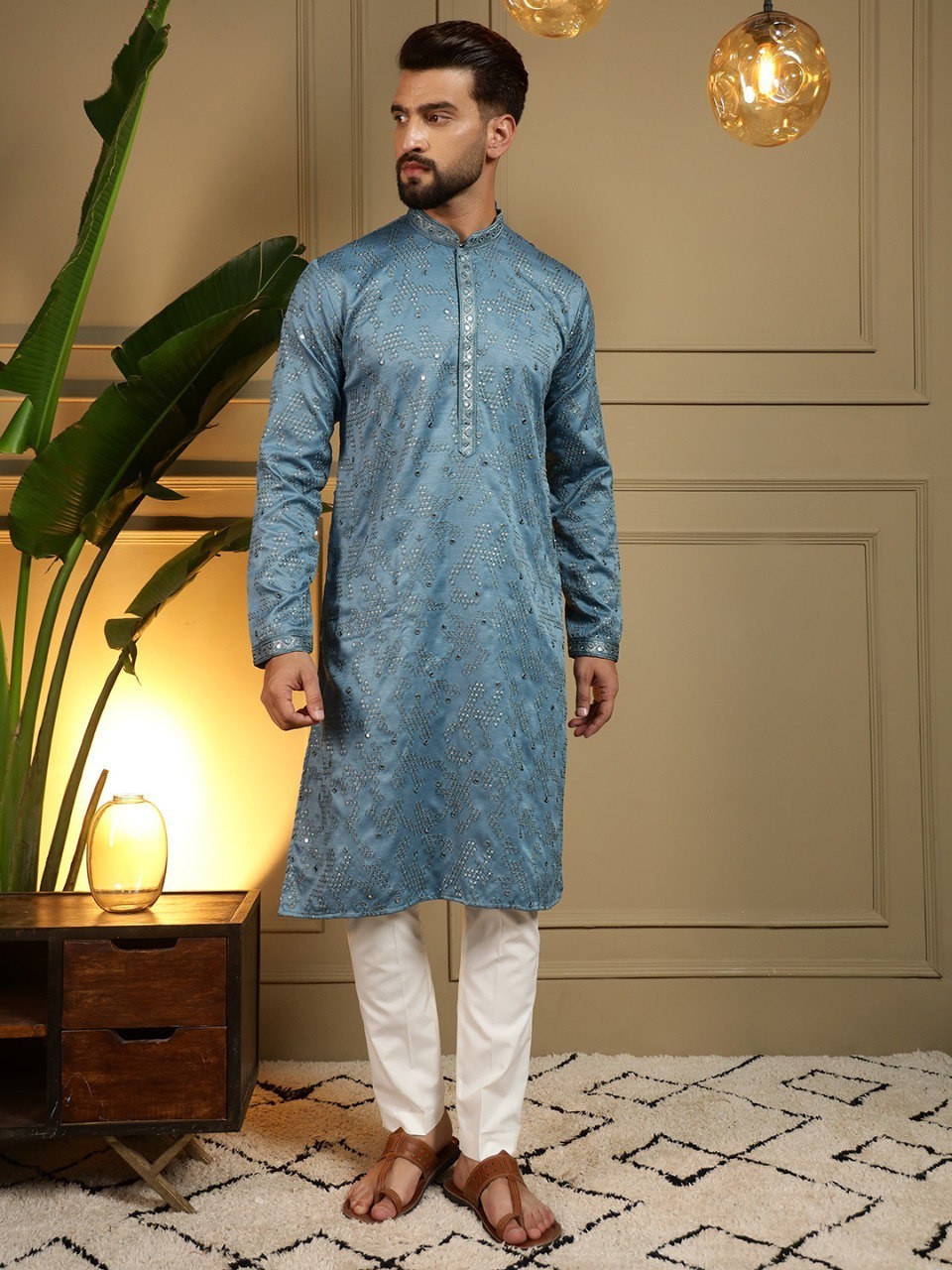 Men Kurta Set Pakistani Kurta Pyjama Indian Groom Suits Sherwani Wedding Party