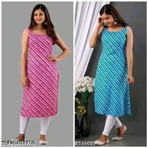 Indian Traditional Style Polyester Kurti Leharia Print Kurti for Women Combo