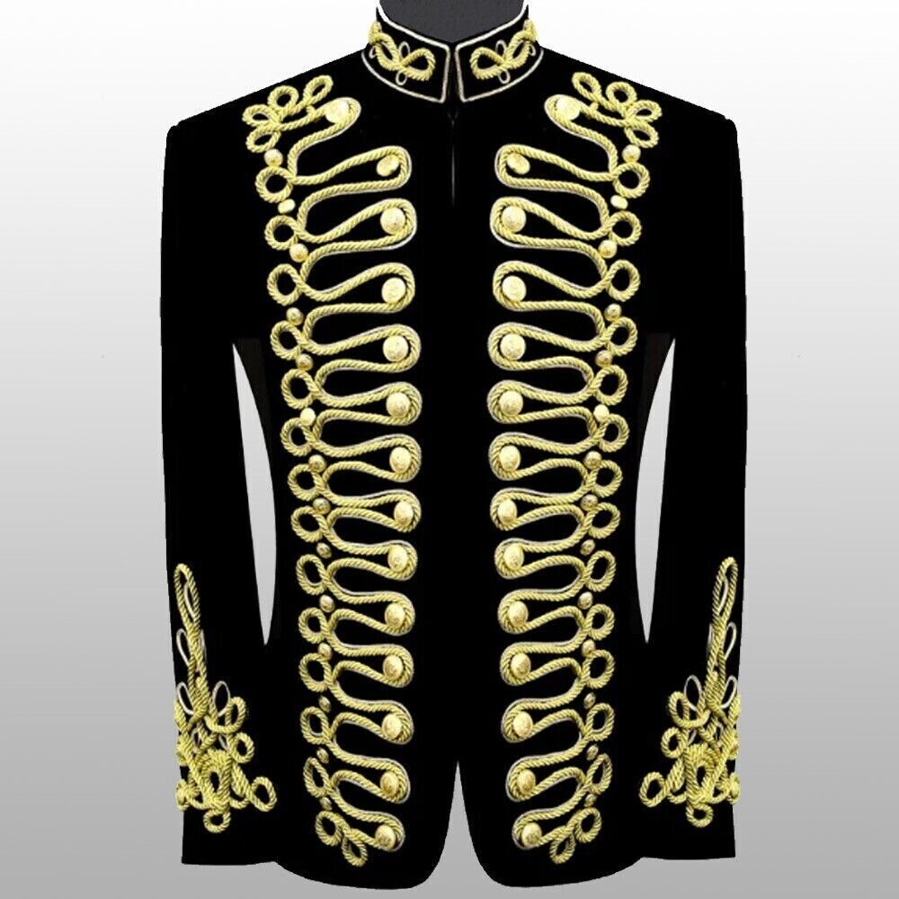 Men’s Braided Hussar Velvet Jacket Military Gold Braided Jacket