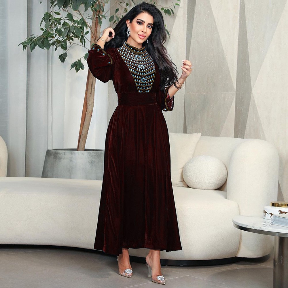 New Velvet Abaya Msulim Abaya Women Elegant Lace-up Kaftan Morocco Party Dress