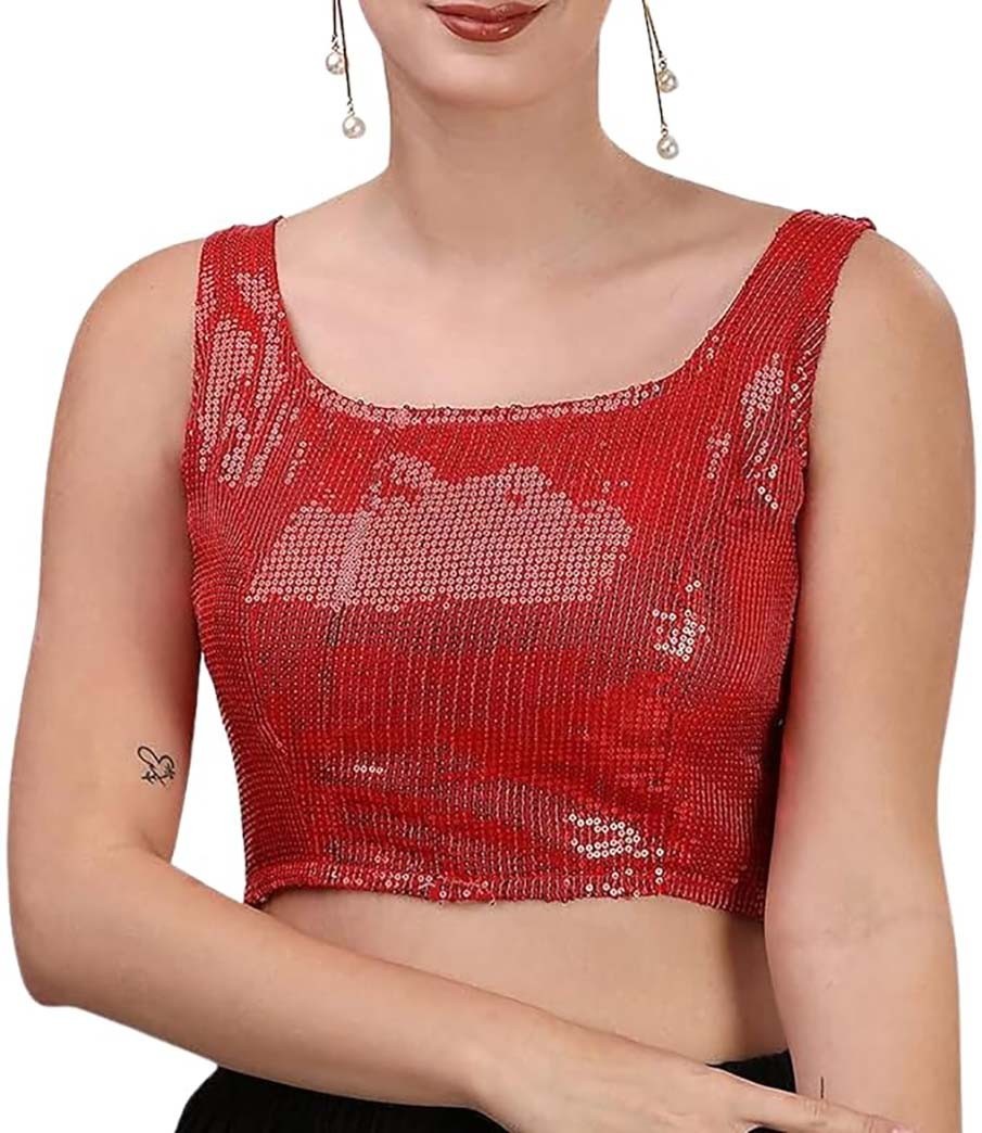 Women’s Blouse Georgette Sequin Embroidery Sari Blouse Skirt Tunic Lehenga Top