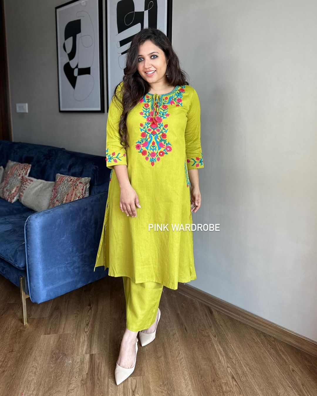 Classy Haldi Yellow Kurta Pant Sets Designer Heavy Aari Work 2 Piece Combo Suits