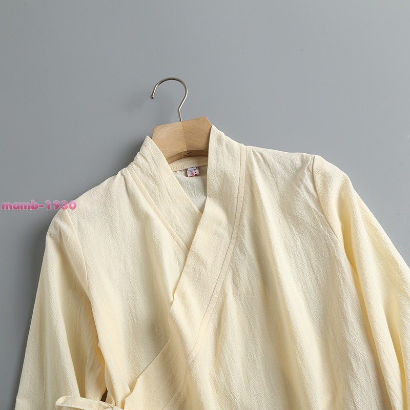 Chinese Style Womens Cotton Flared Long Sleeve Hanfu Cross Collar Tie Daily Wear