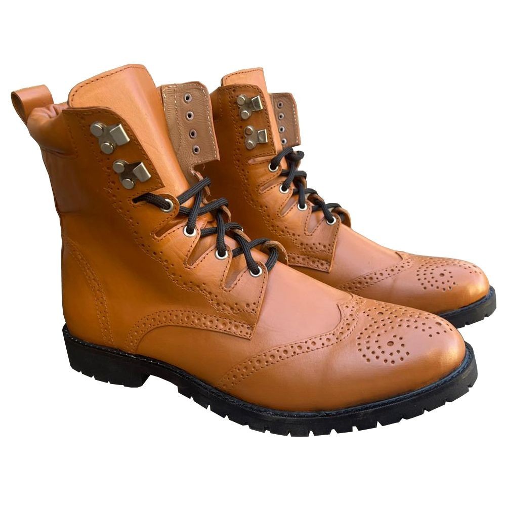 Men’s Scottish Leather Kilt Boot Rubber Sole Leather Ghillie Brogues in 3 Colors
