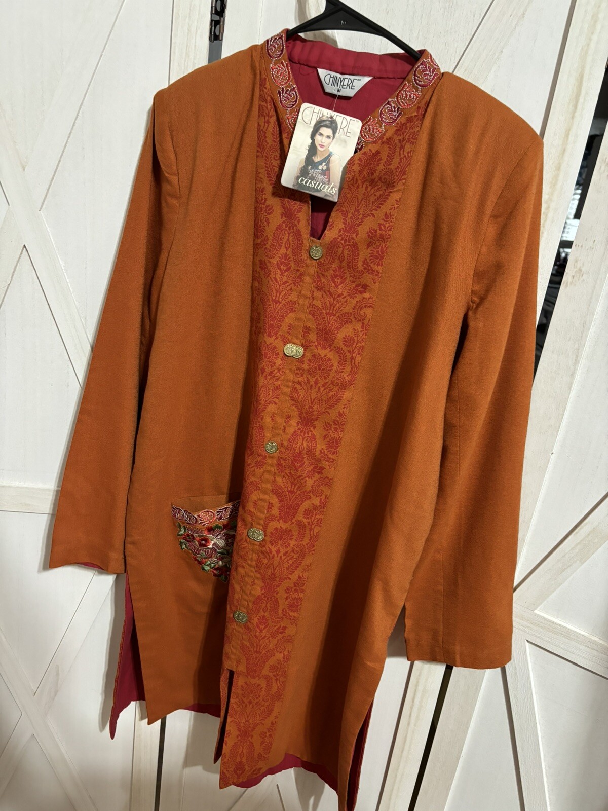 CHINYERE New M Orange Red Rust Tunic India Embroidered Pakistani Stitched READ