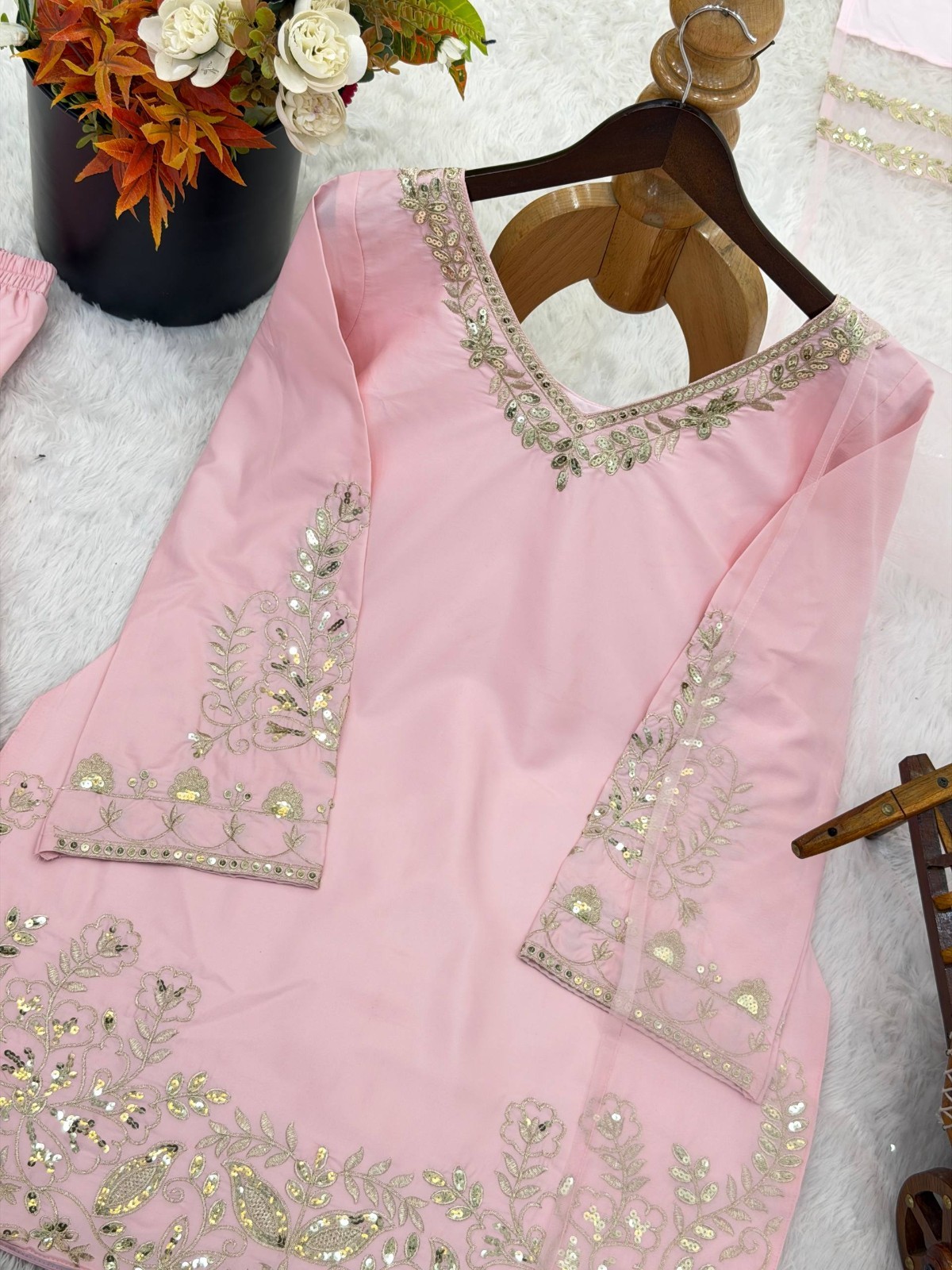 Presenting Natural Crep Silk Pink Top Bottom With Dupatta For Festival Wear