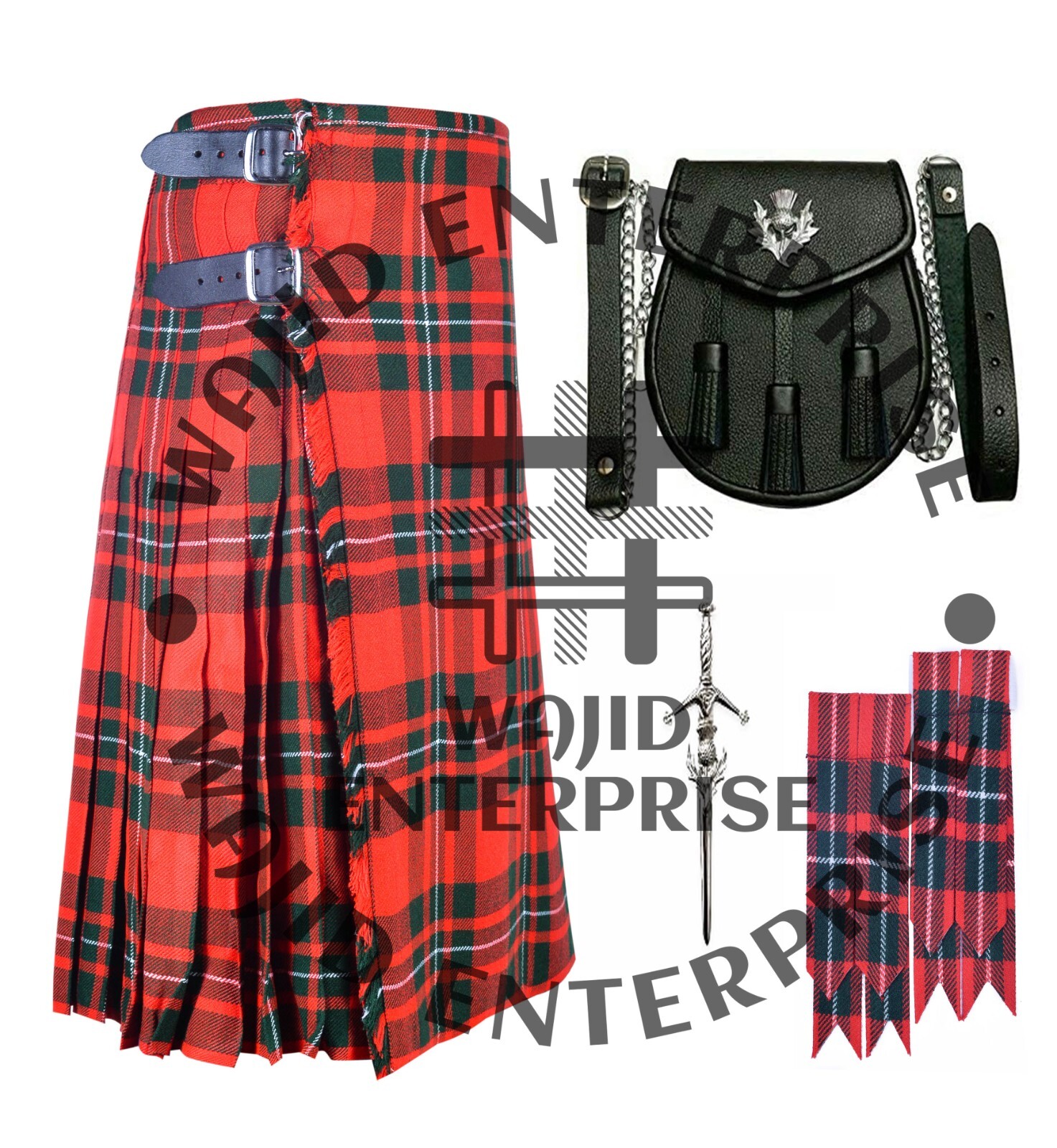 Scottish 8 Yard multicolor Tartan Kilts Outfit For Men – Sporran – Flashes & pin