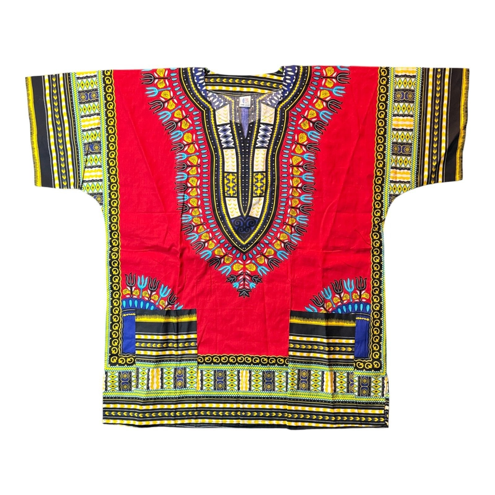 Traditional African Dashiki Shirt Vibrant Multicolor Size 54 Cotton Chanupon