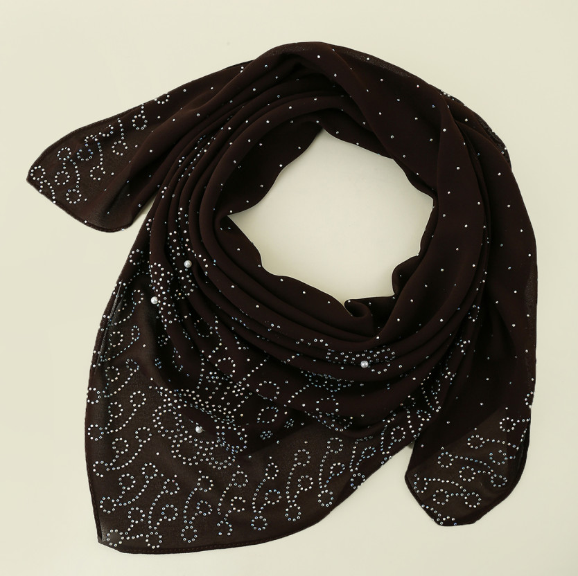 Rhinestone Pearl Chiffon Large Square Scarf Turban Muslim Hijabs Kerchief Shawls