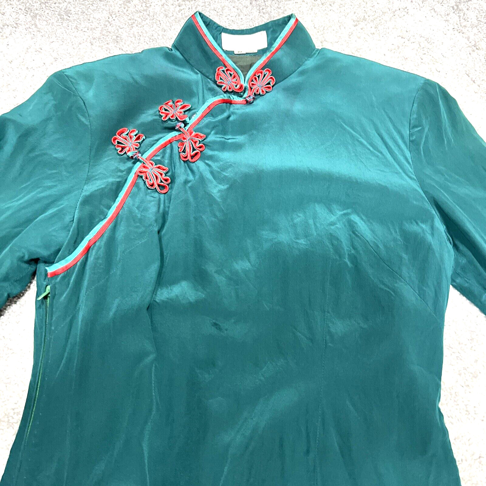 Elisa Women’s 27 Oriental Cheongsam Dress Satin 3/4 Sleeves Turquoise