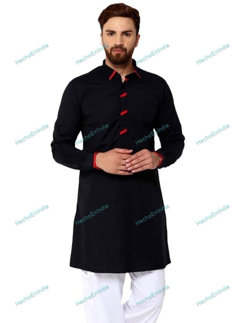 Mens Kurta Indian Button Down Shirt Shirt Kurta Solid Tunic Cotton Big Tall